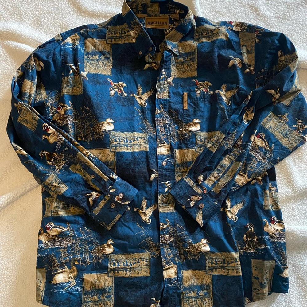 Magellan Men's Blue Wildlife Print Shirt Ducks Size X-Large